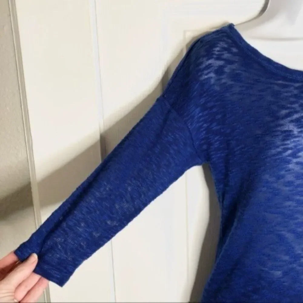 💙 Love And Let Love Blue Slub Lace Back Top Blue XS - Picture 4 of 7